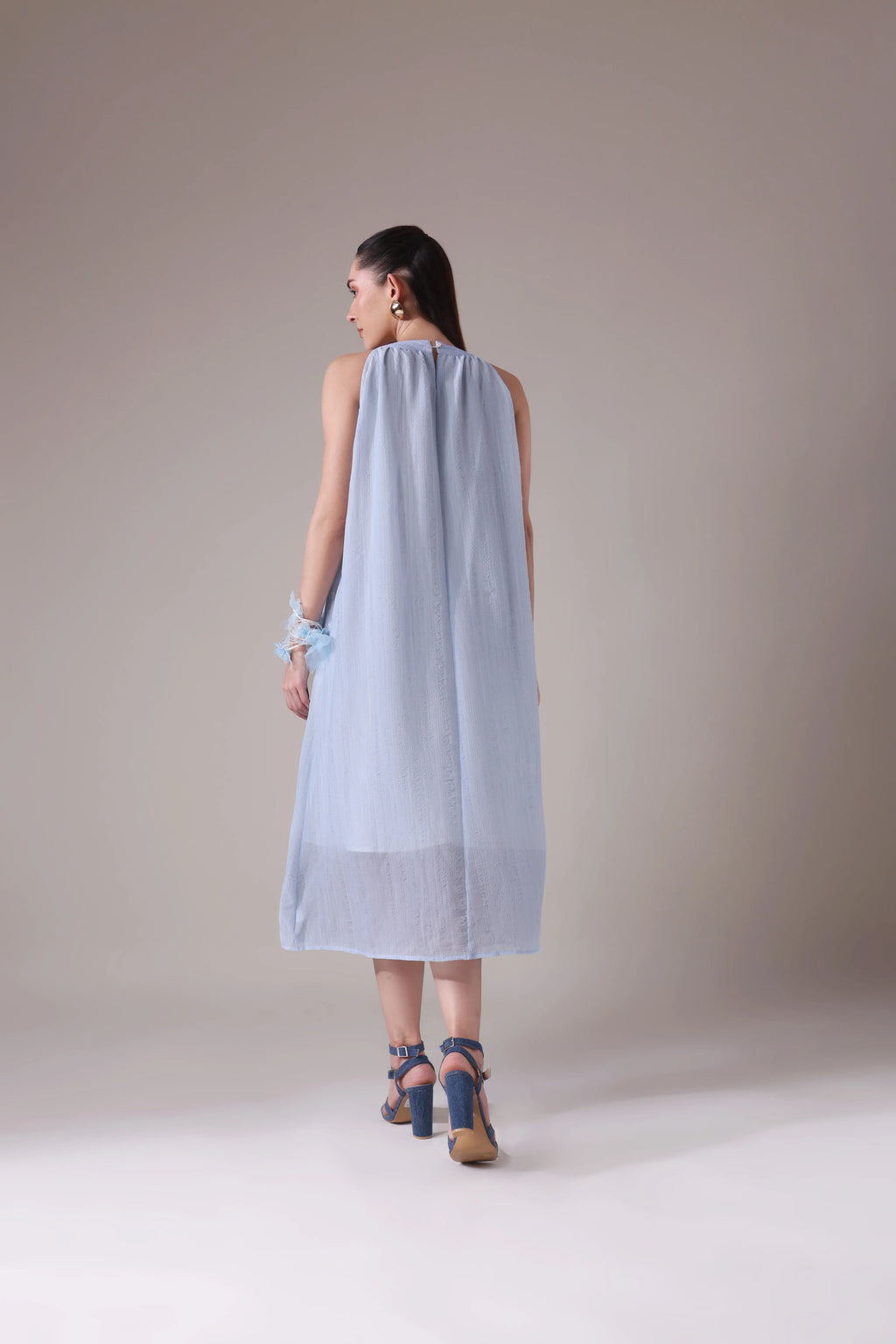 Textured Gauze Halter Midi with Organza Florals