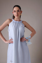 Textured Gauze Halter Midi with Organza Florals