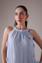 Textured Gauze Halter Midi with Organza Florals