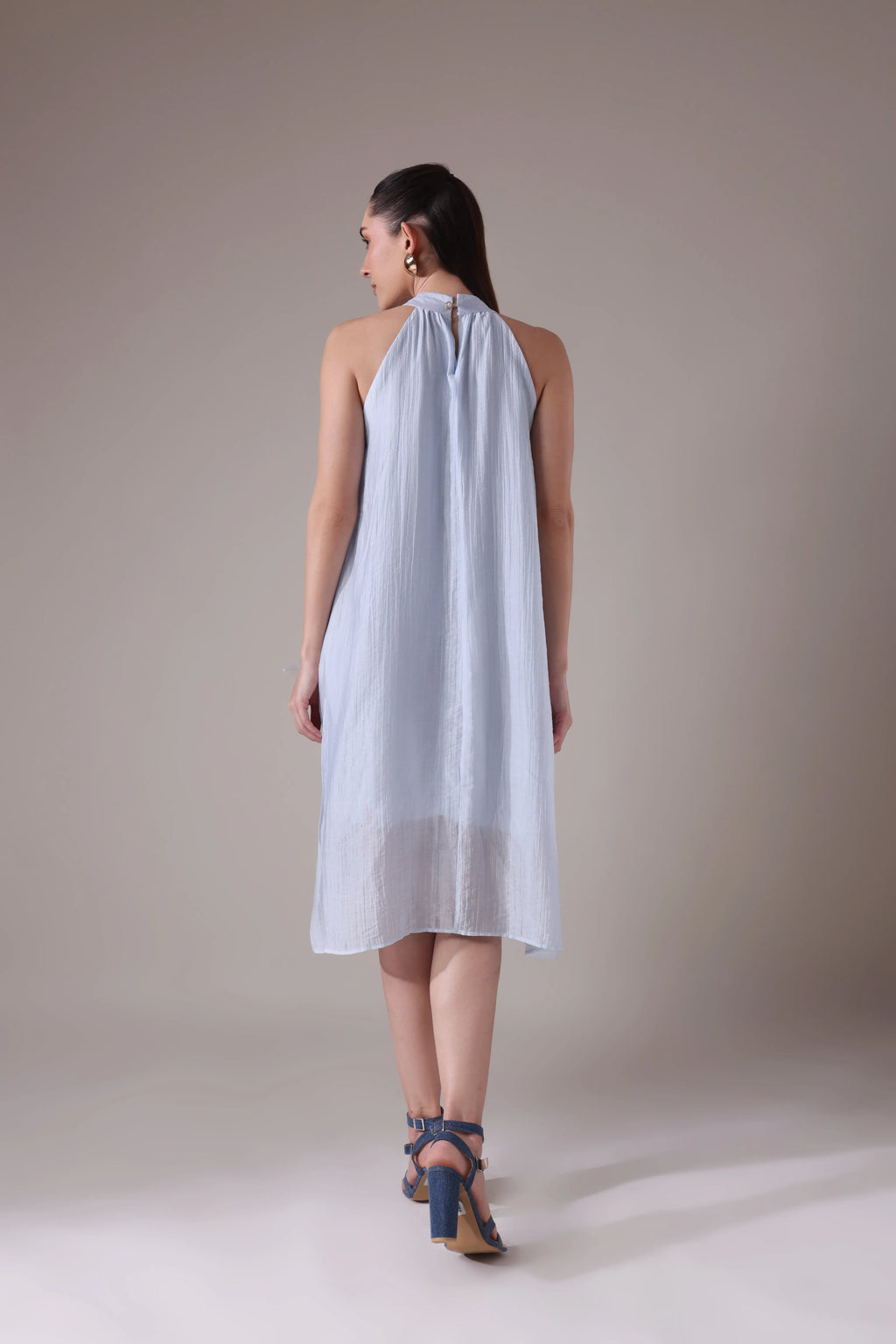 halter trapeze dress Ruffled with Sheer Cascades – CielZora plp:slim and warm weather celebrations Off the Shoulder Short US Women/Men:US-M-6 / US-W-8 / EU-38