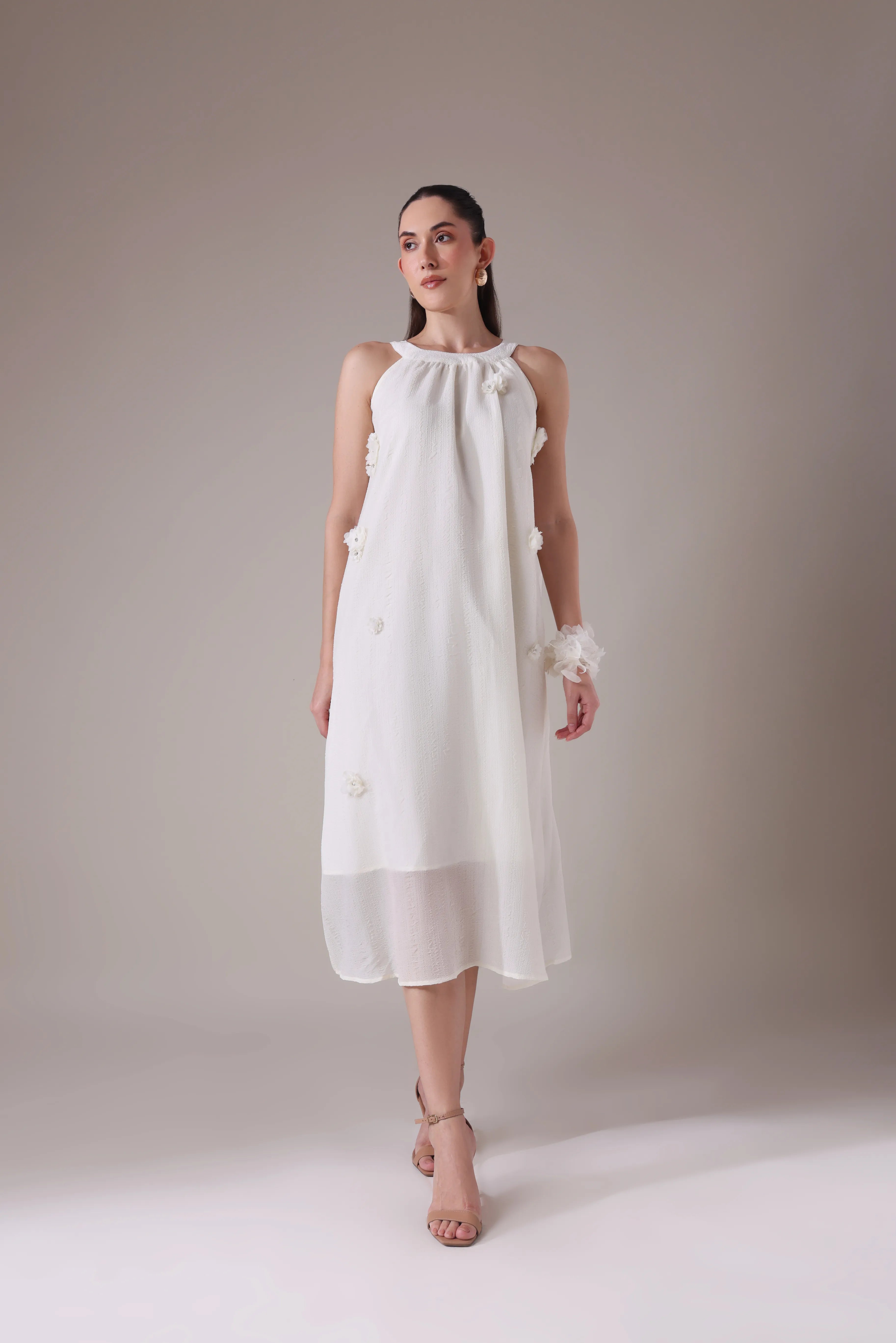 Textured Gauze Halter Midi with Organza Florals