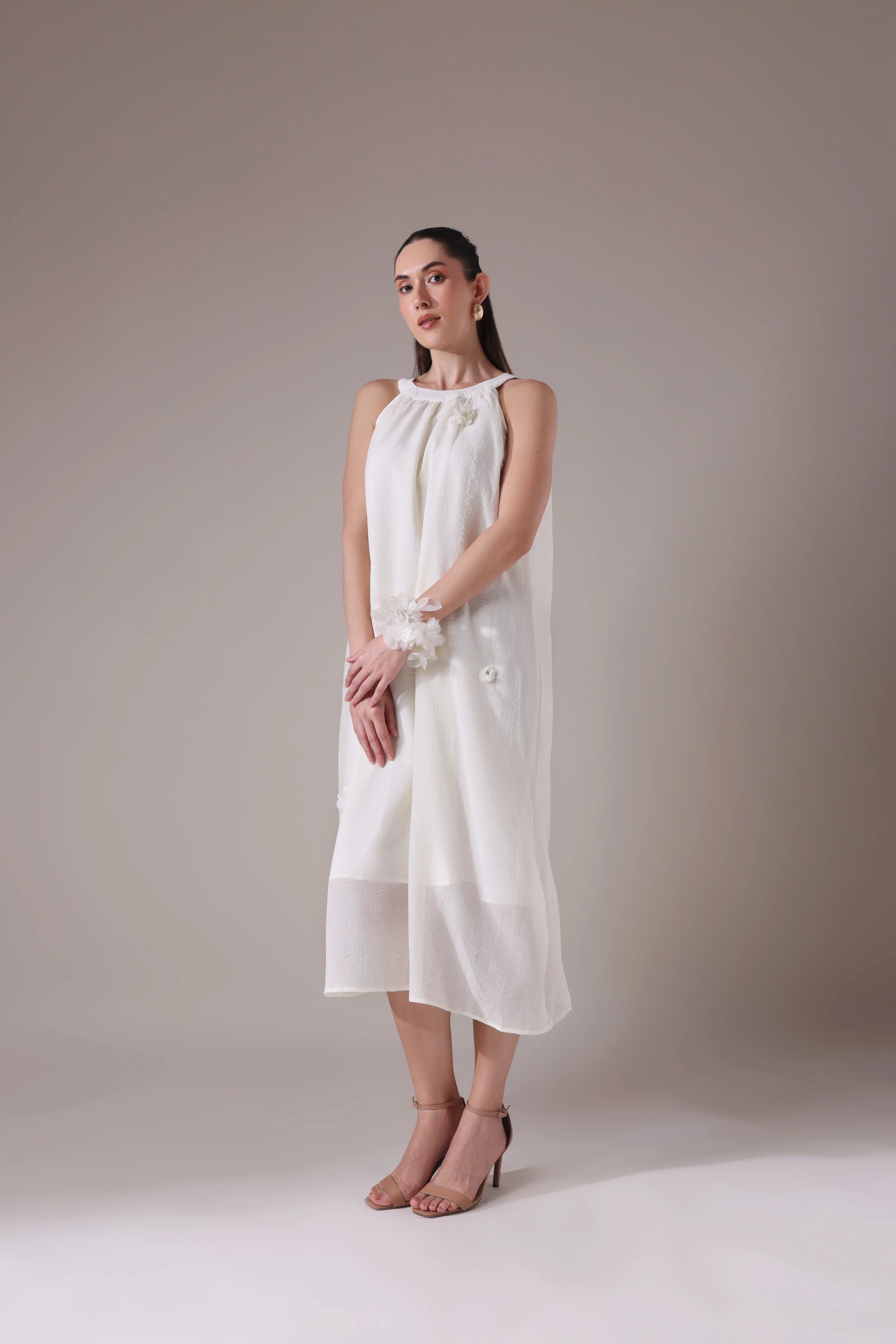 Textured Gauze Halter Midi with Organza Florals