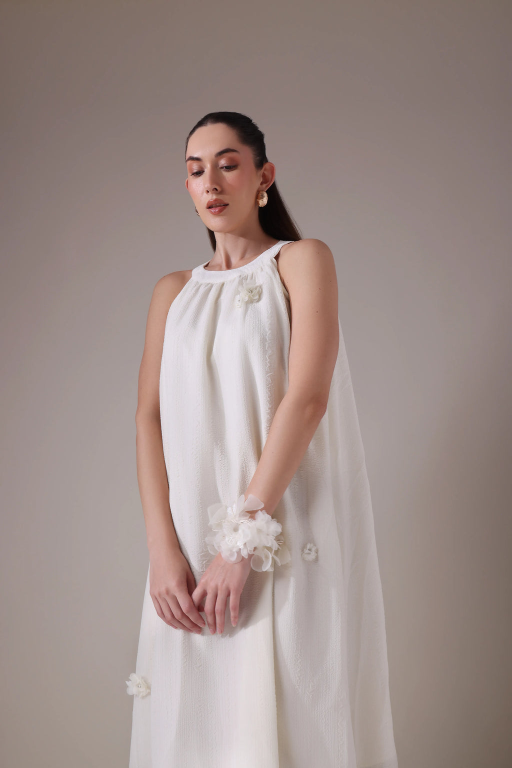 Textured Gauze Halter Midi with Organza Florals