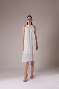 Ruffled Halter Trapeze Dress with Sheer Cascades