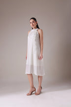 Ruffled Halter Trapeze Dress with Sheer Cascades