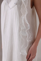 Ruffled Halter Trapeze Dress with Sheer Cascades