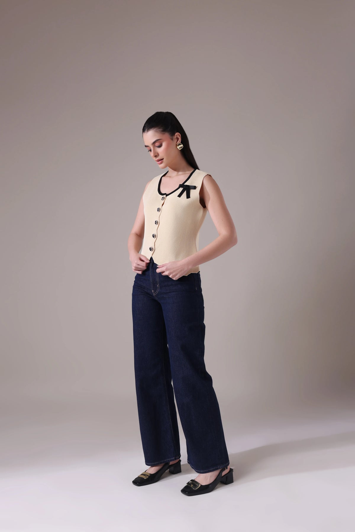 The Odette Bow-Accented Scalloped Vest
