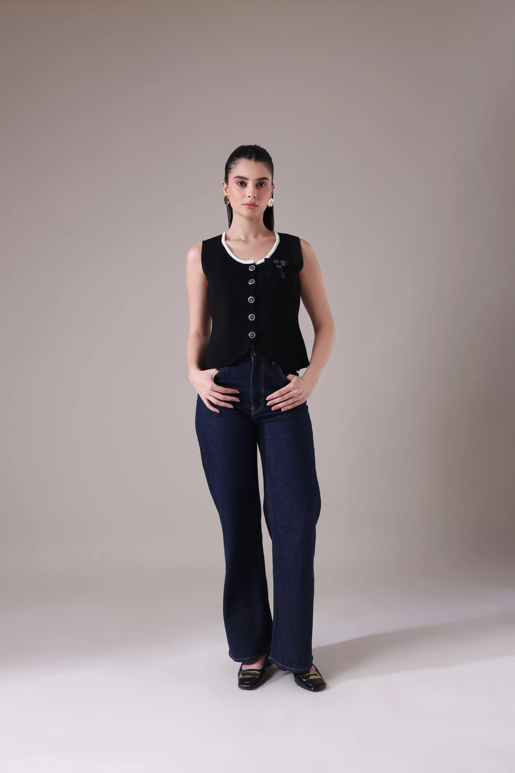 The Odette Bow-Accented Scalloped Vest