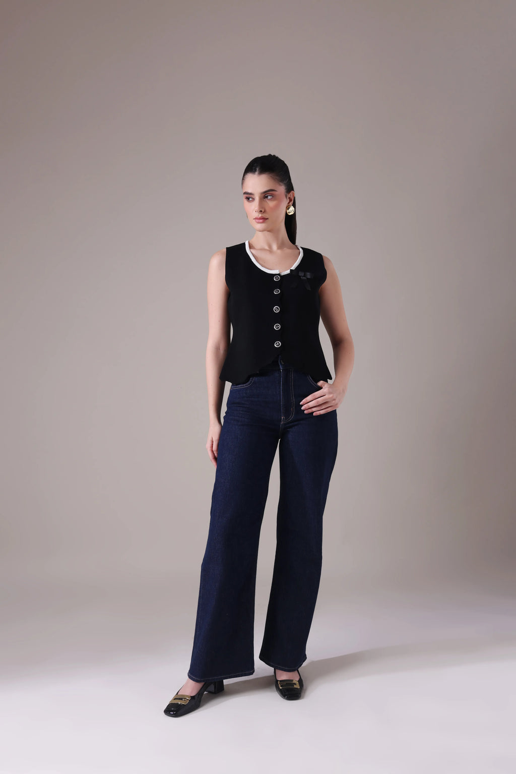 The Odette Bow-Accented Scalloped Vest