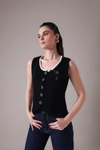 The Odette Bow-Accented Scalloped Vest