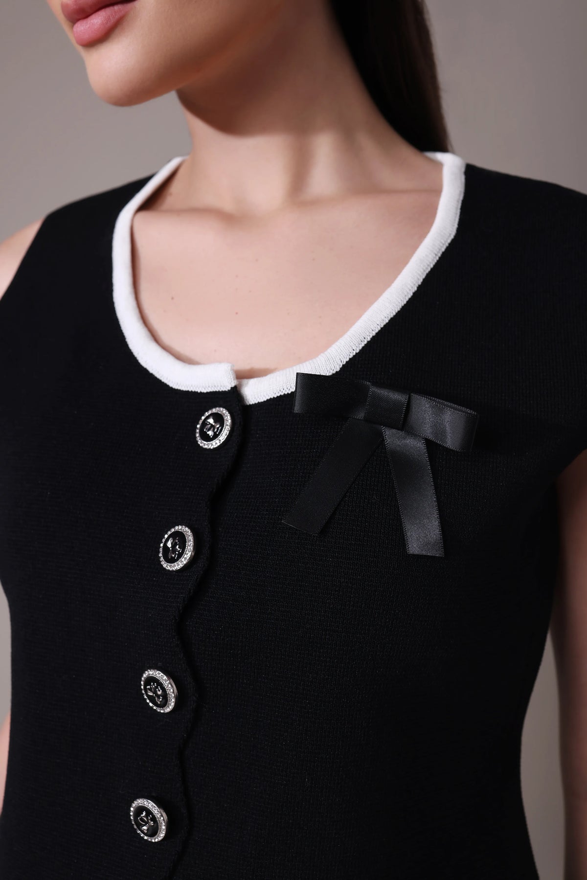 The Odette Bow-Accented Scalloped Vest