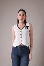 The Odette Bow-Accented Scalloped Vest