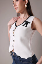 The Odette Bow-Accented Scalloped Vest