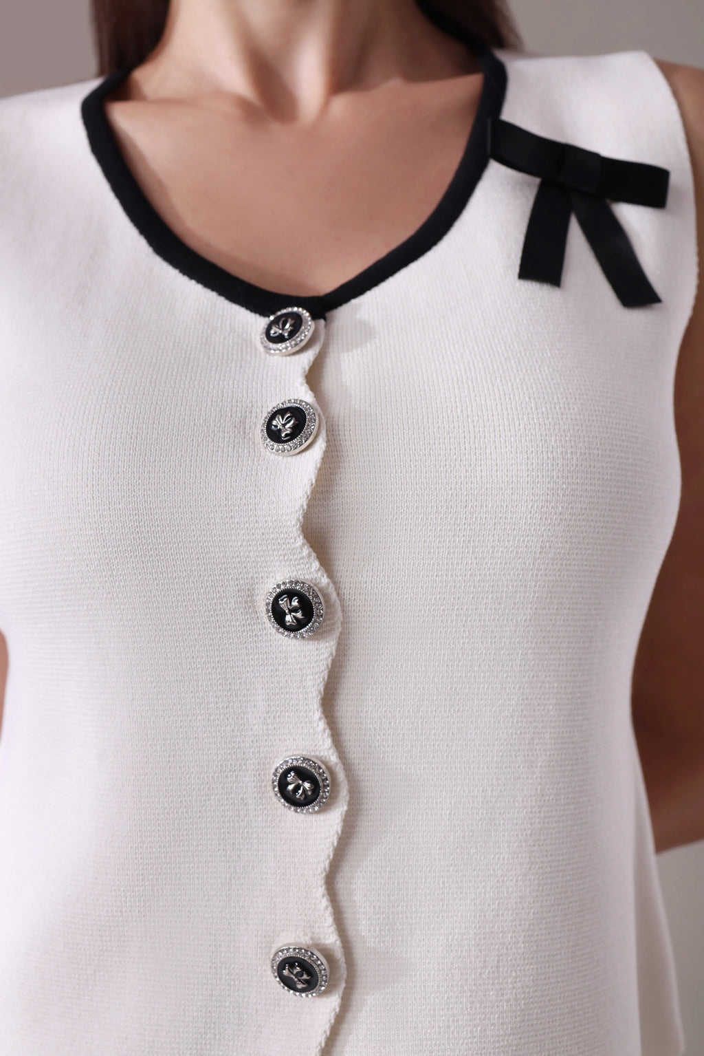 The Odette Bow-Accented Scalloped Vest