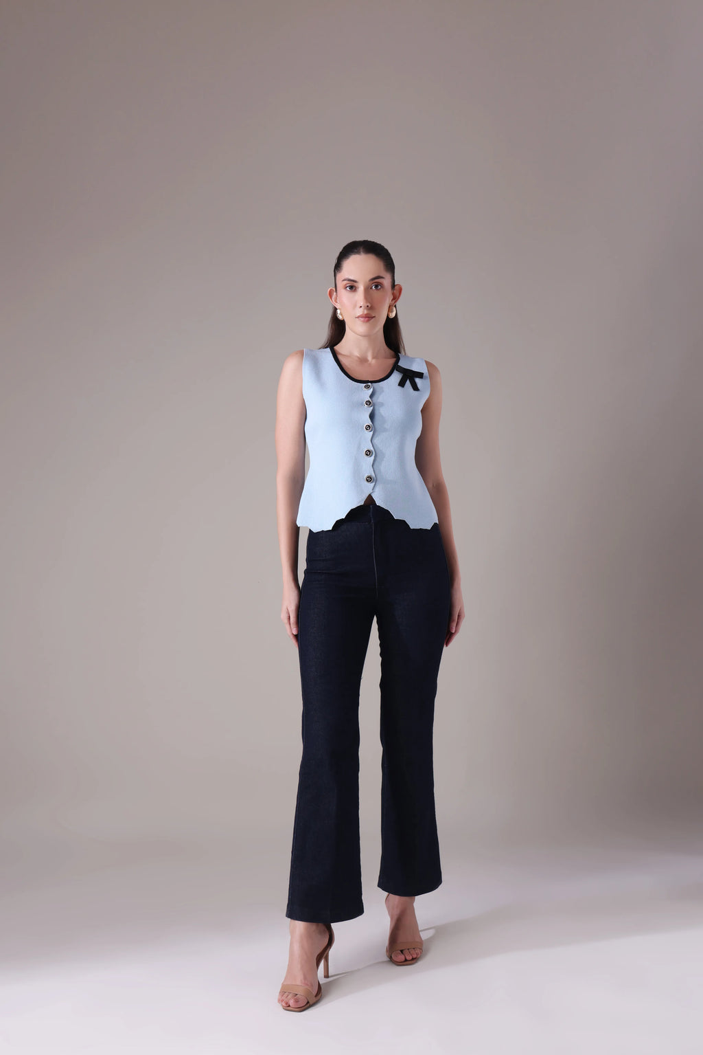 The Odette Bow-Accented Scalloped Vest
