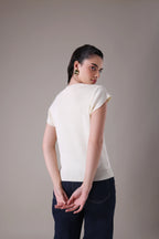 The  Sculpted Cap-Sleeve Knit in Alabaster