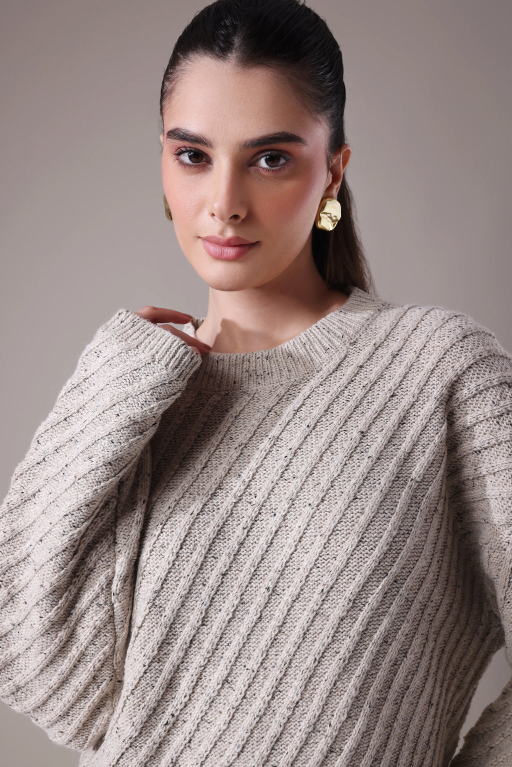 The Sereia Diagonal-Rib Knit Co-ord in Oatmeal Mélange