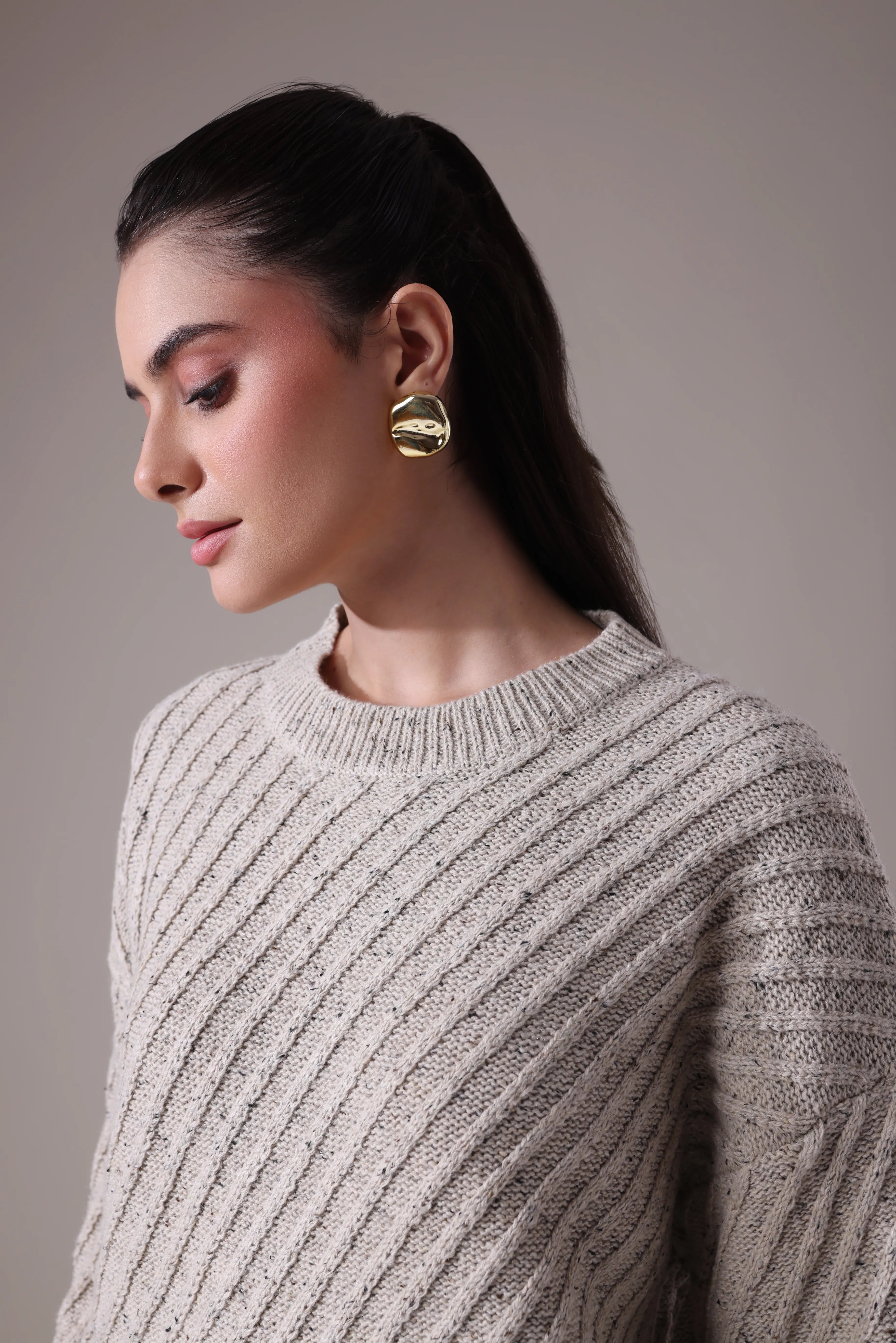 The Sereia Diagonal-Rib Knit Co-ord in Oatmeal Mélange