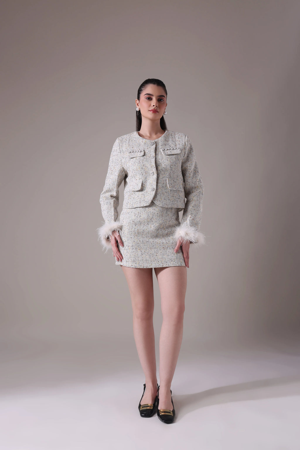 The Odette Feather-Trimmed Tweed jacket