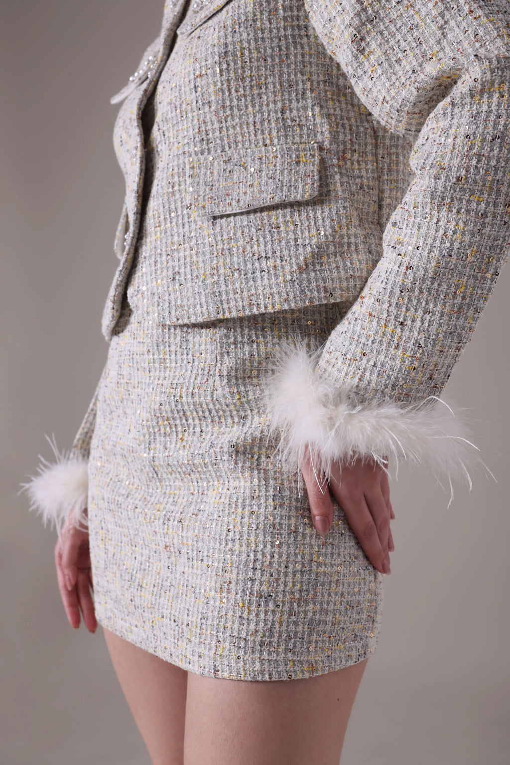The Odette Feather-Trimmed Tweed jacket