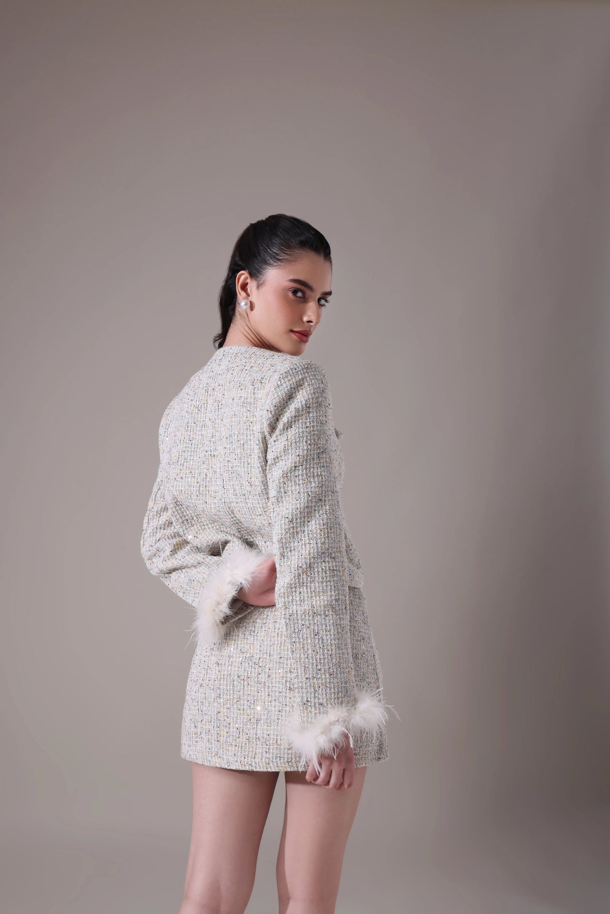 The Odette Feather-Trimmed Tweed jacket