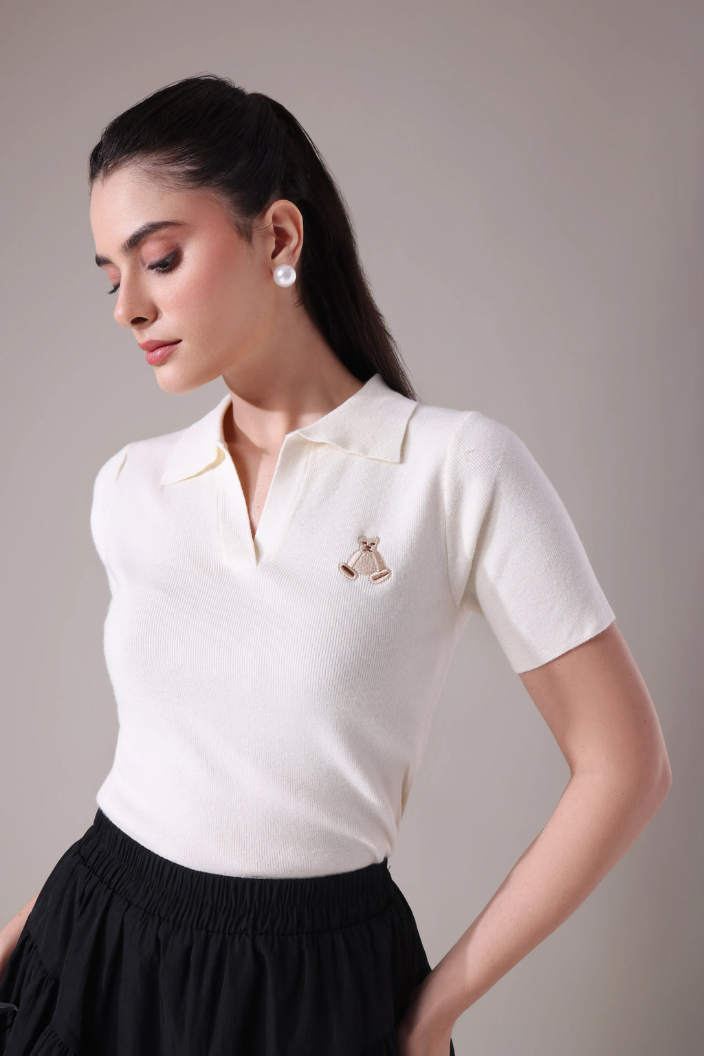 Ribbed-johnny collar top