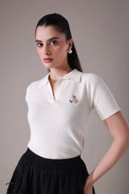 Ribbed-johnny collar top