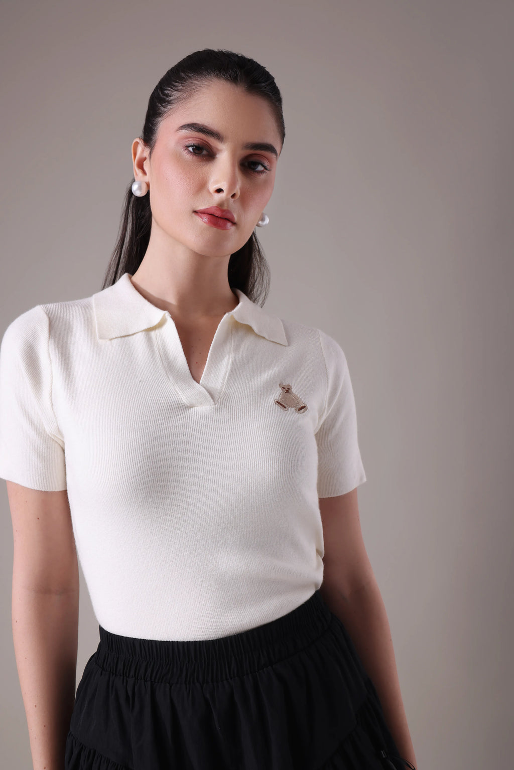 Ribbed-johnny collar top