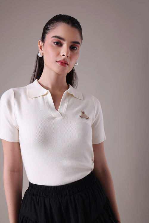 Ribbed-johnny collar top