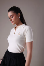 Ribbed-johnny collar top