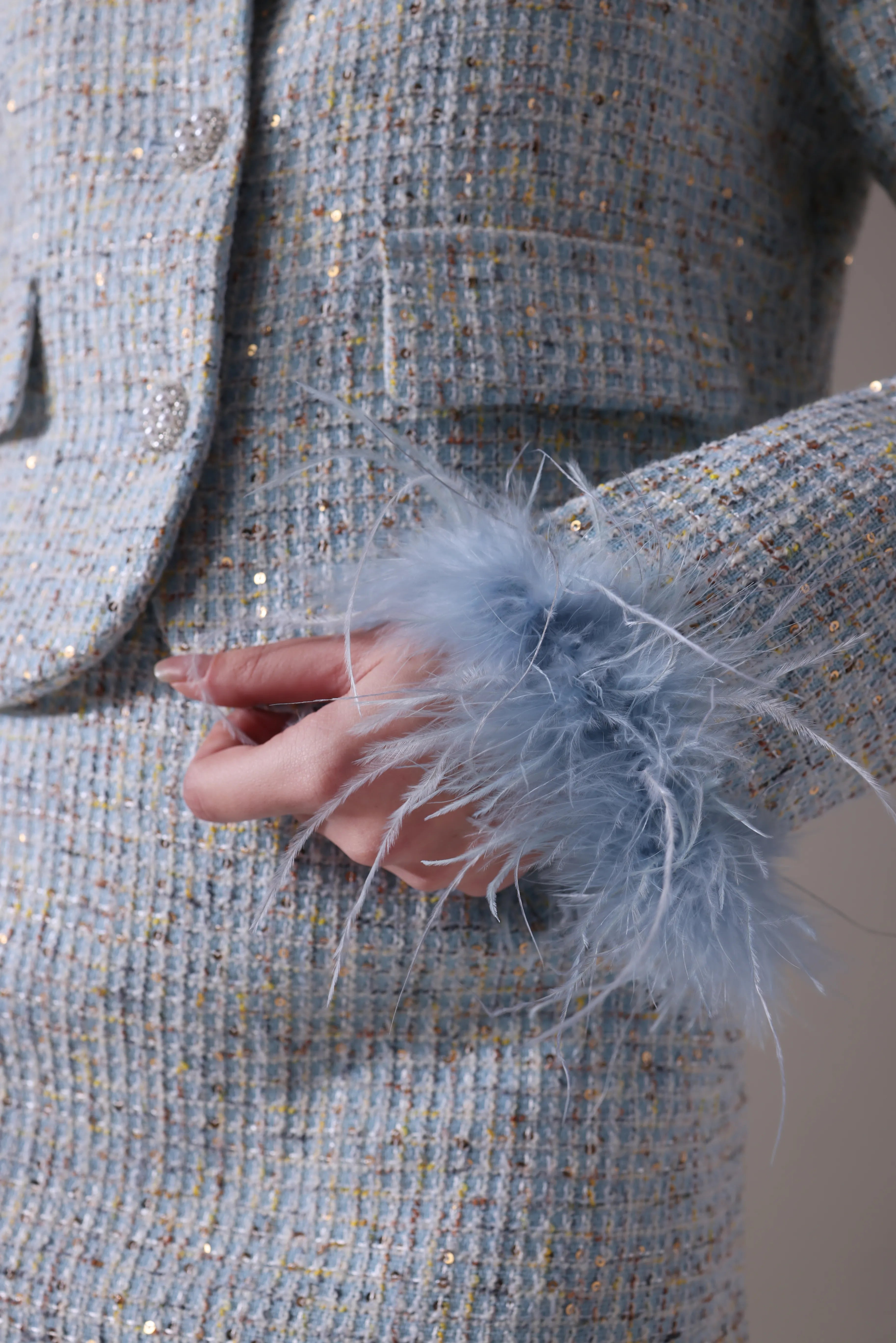 The Odette Feather-Trimmed Tweed jacket