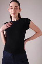 The  Sculpted Cap-Sleeve Knit in Alabaste