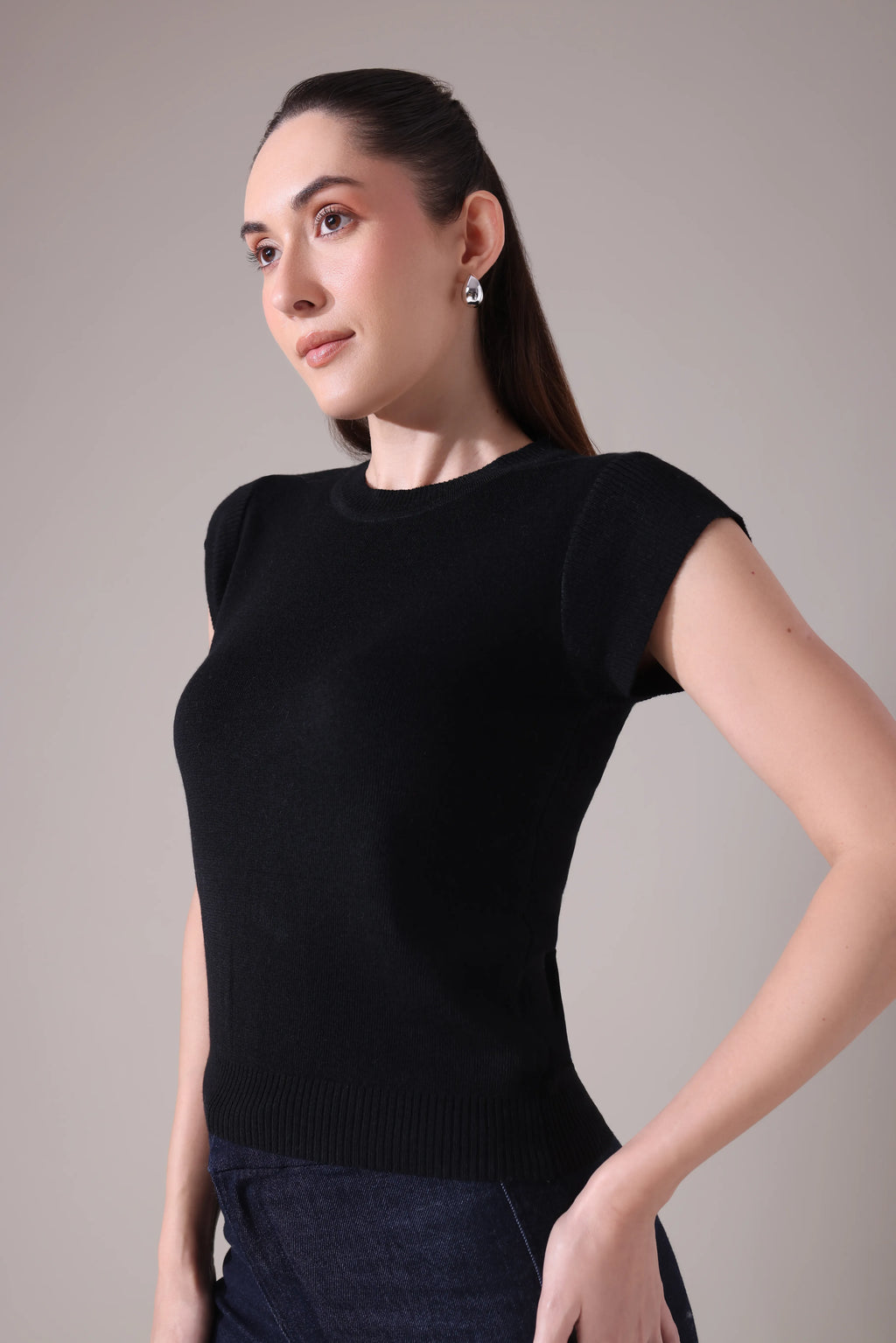 The  Sculpted Cap-Sleeve Knit in Alabaste