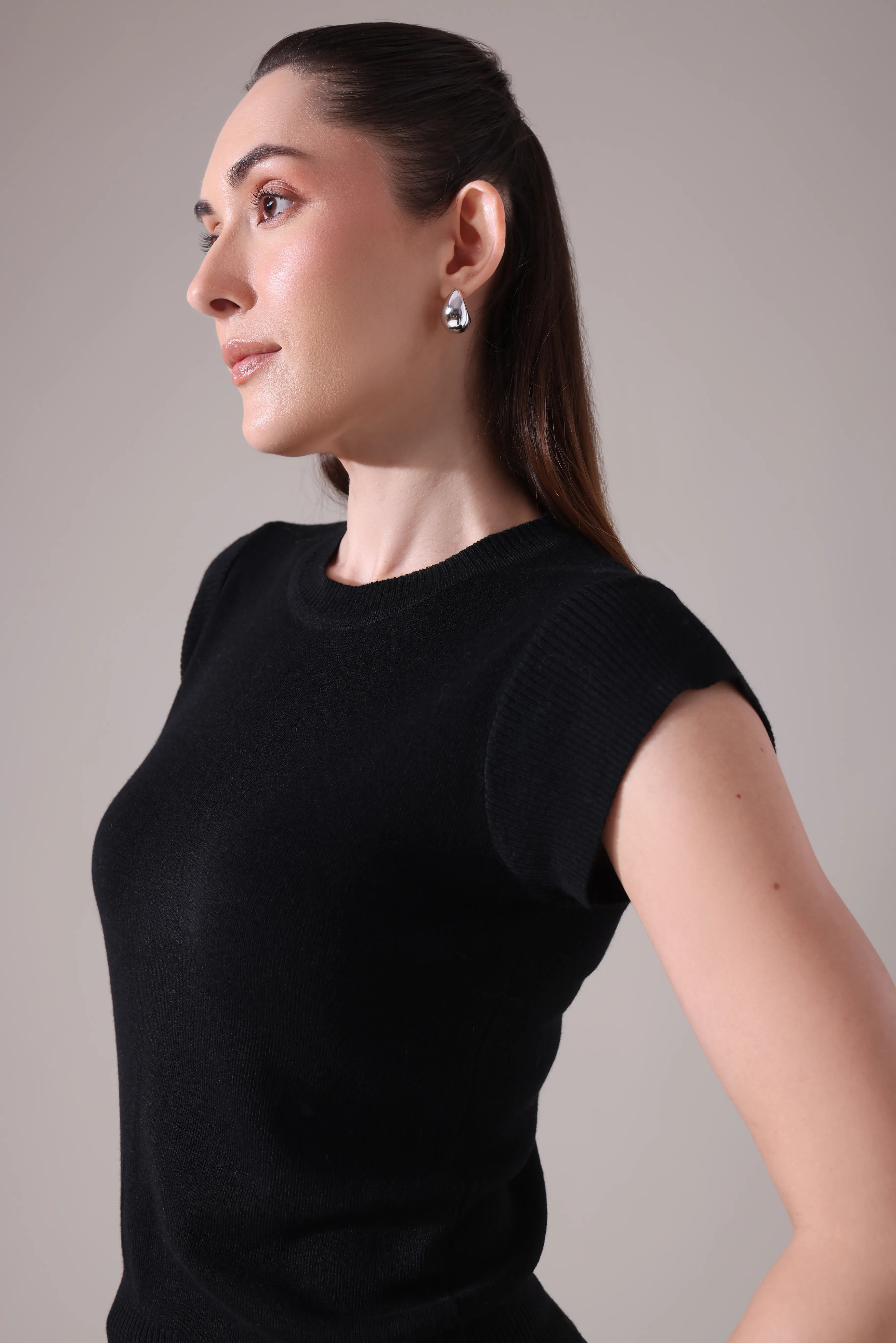 The  Sculpted Cap-Sleeve Knit in Alabaste