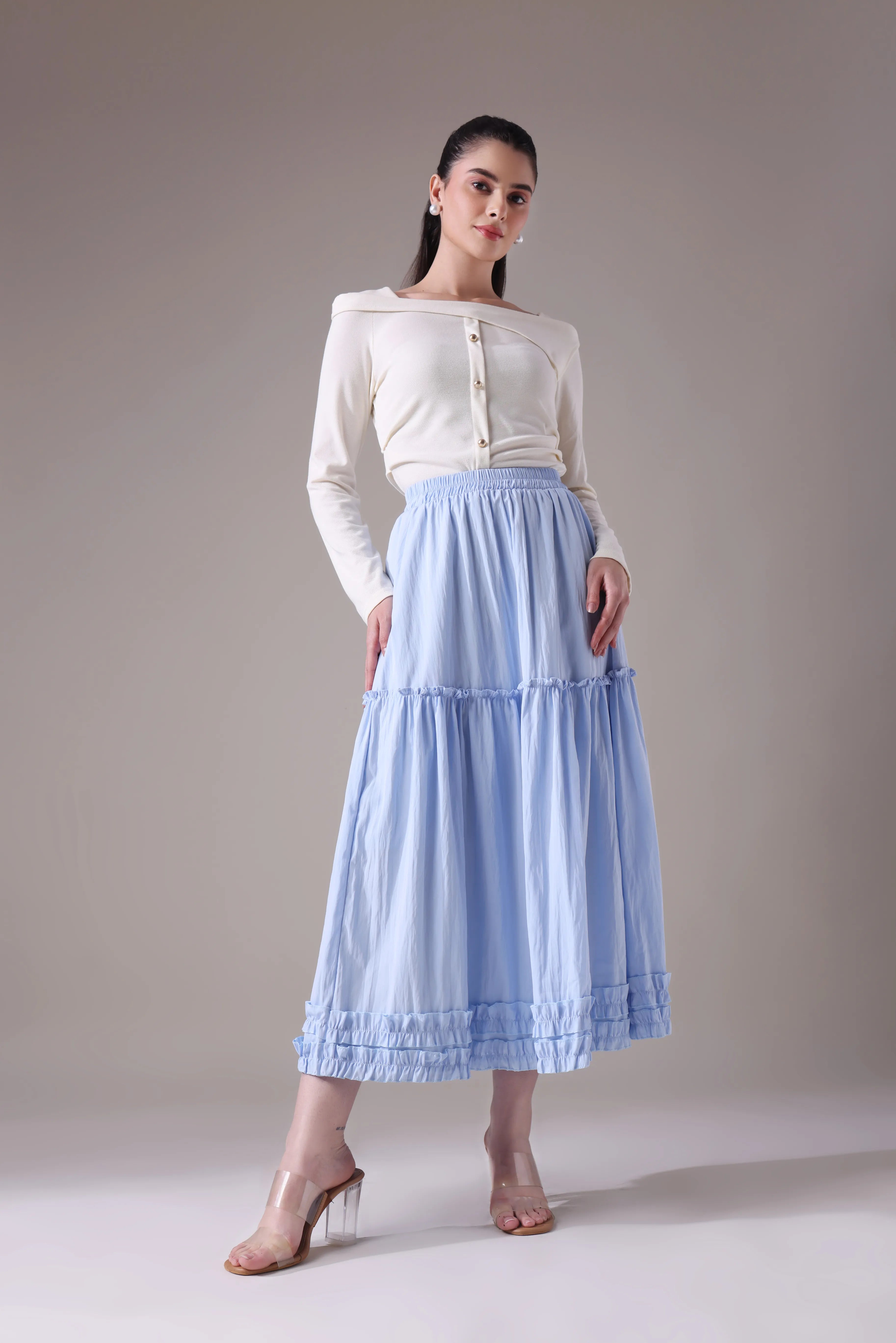 The Seraphina Tiered Azure Maxi Skirt