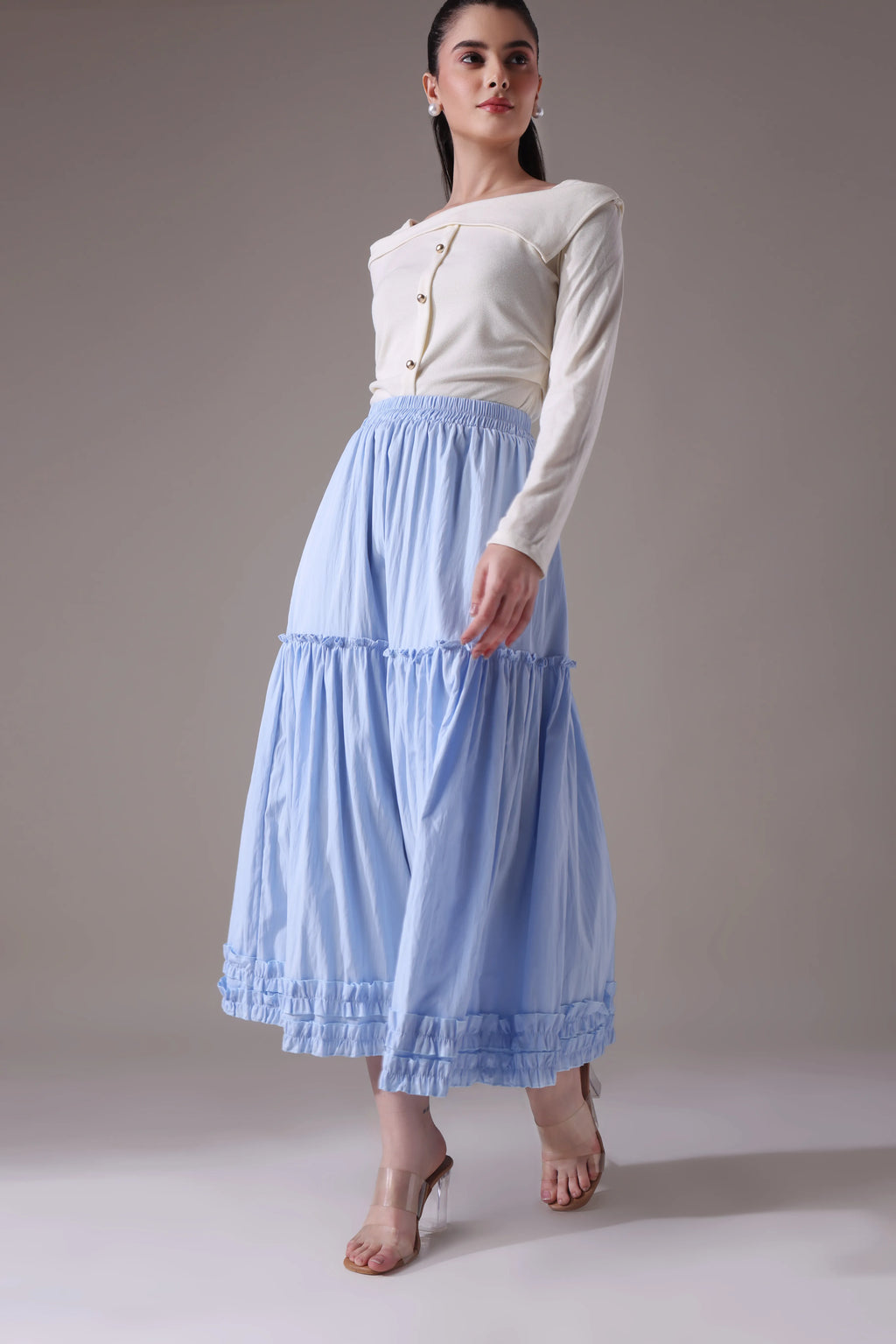 The Seraphina Tiered Azure Maxi Skirt