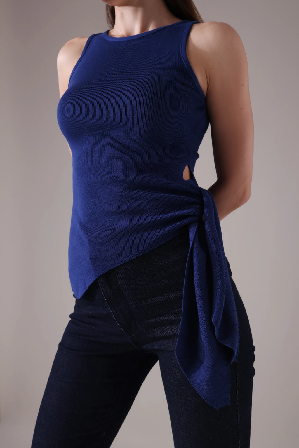 The Asymmetric Draped Ribbed Tank Top