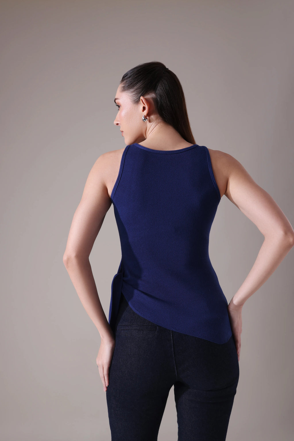 The Asymmetric Draped Ribbed Tank Top