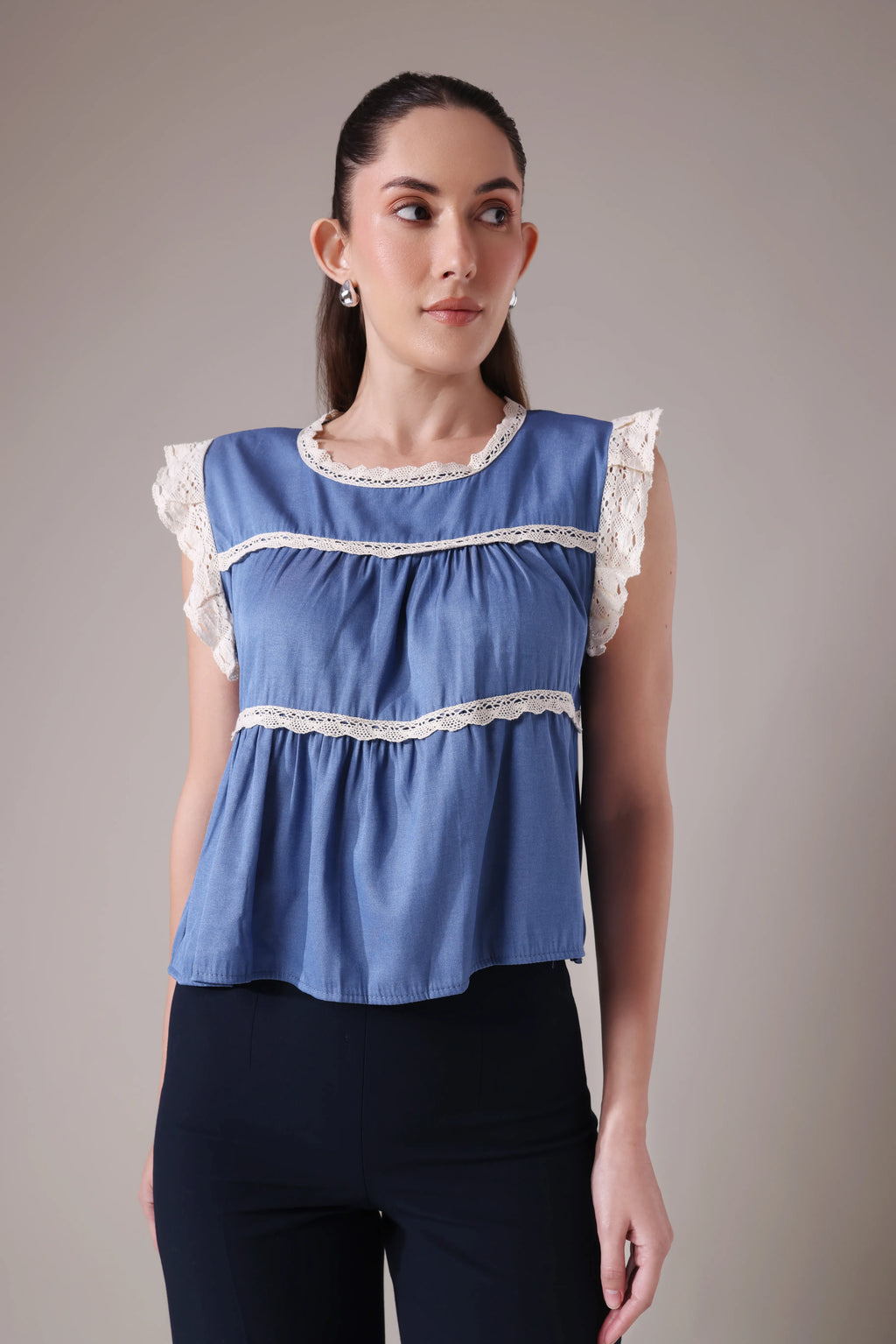 The Lyra Scalloped Lace Bodice In Cornflower Azure