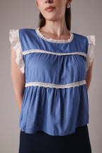 The Lyra Scalloped Lace Bodice In Cornflower Azure