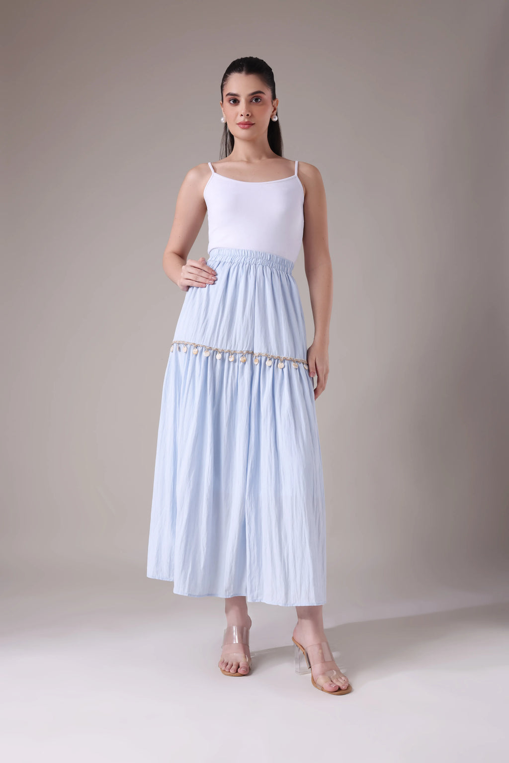 The Poseidon Tiered Shell Maxi Skirt