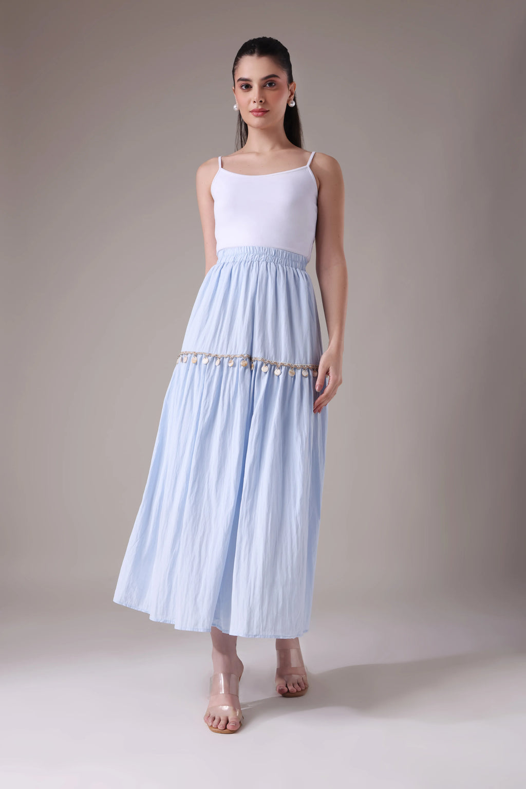 The Poseidon Tiered Shell Maxi Skirt
