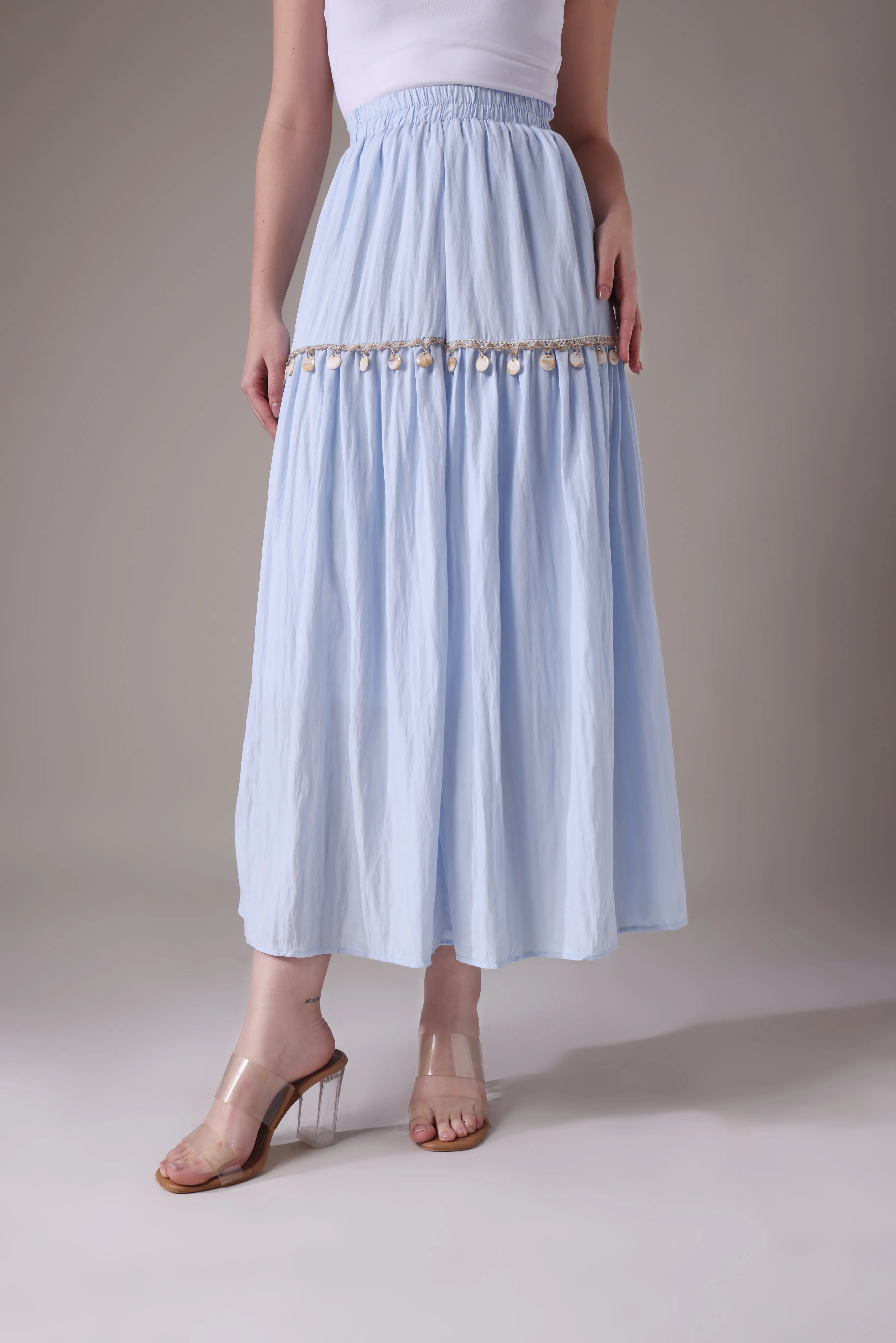The Poseidon Tiered Shell Maxi Skirt
