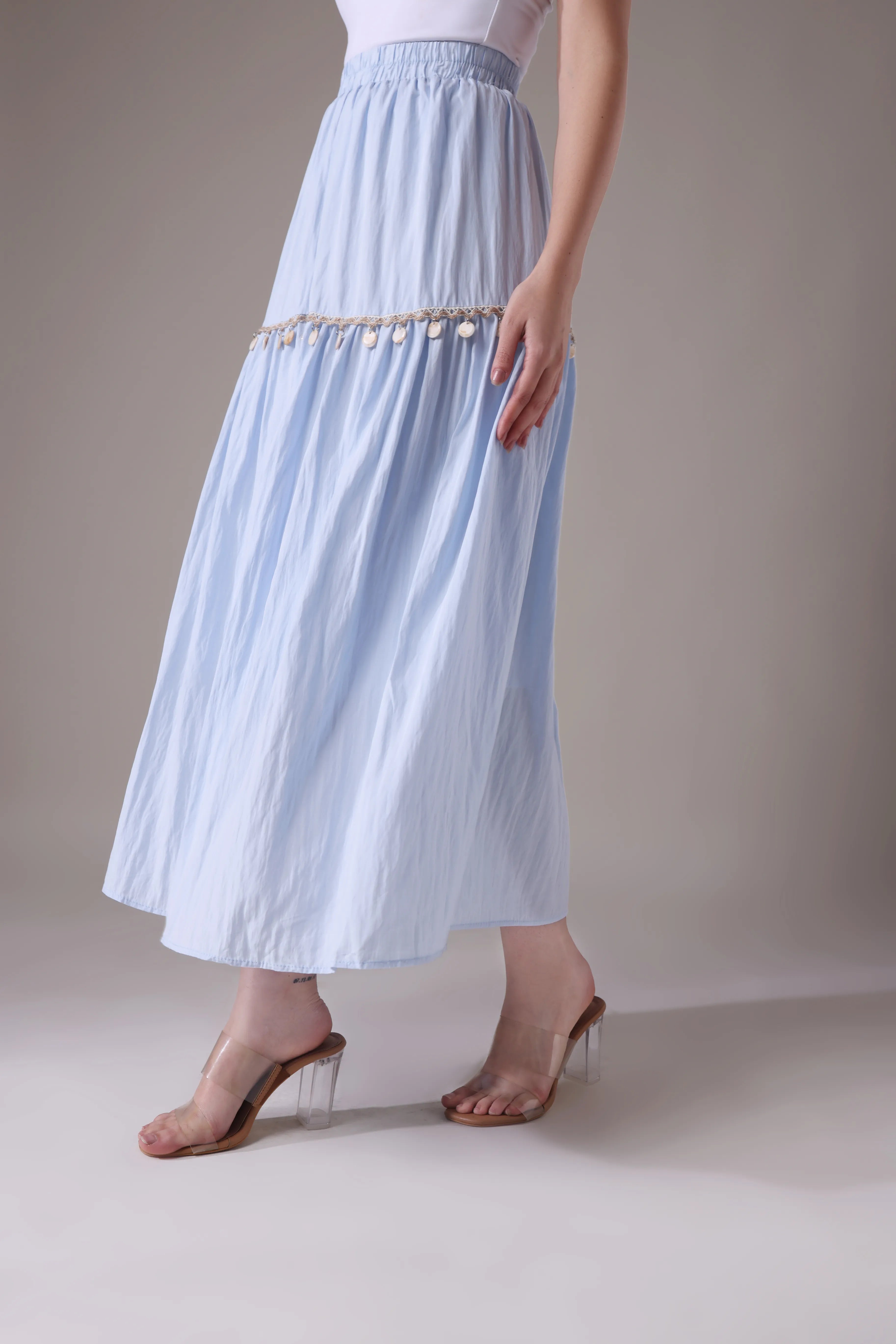 The Poseidon Tiered Shell Maxi Skirt