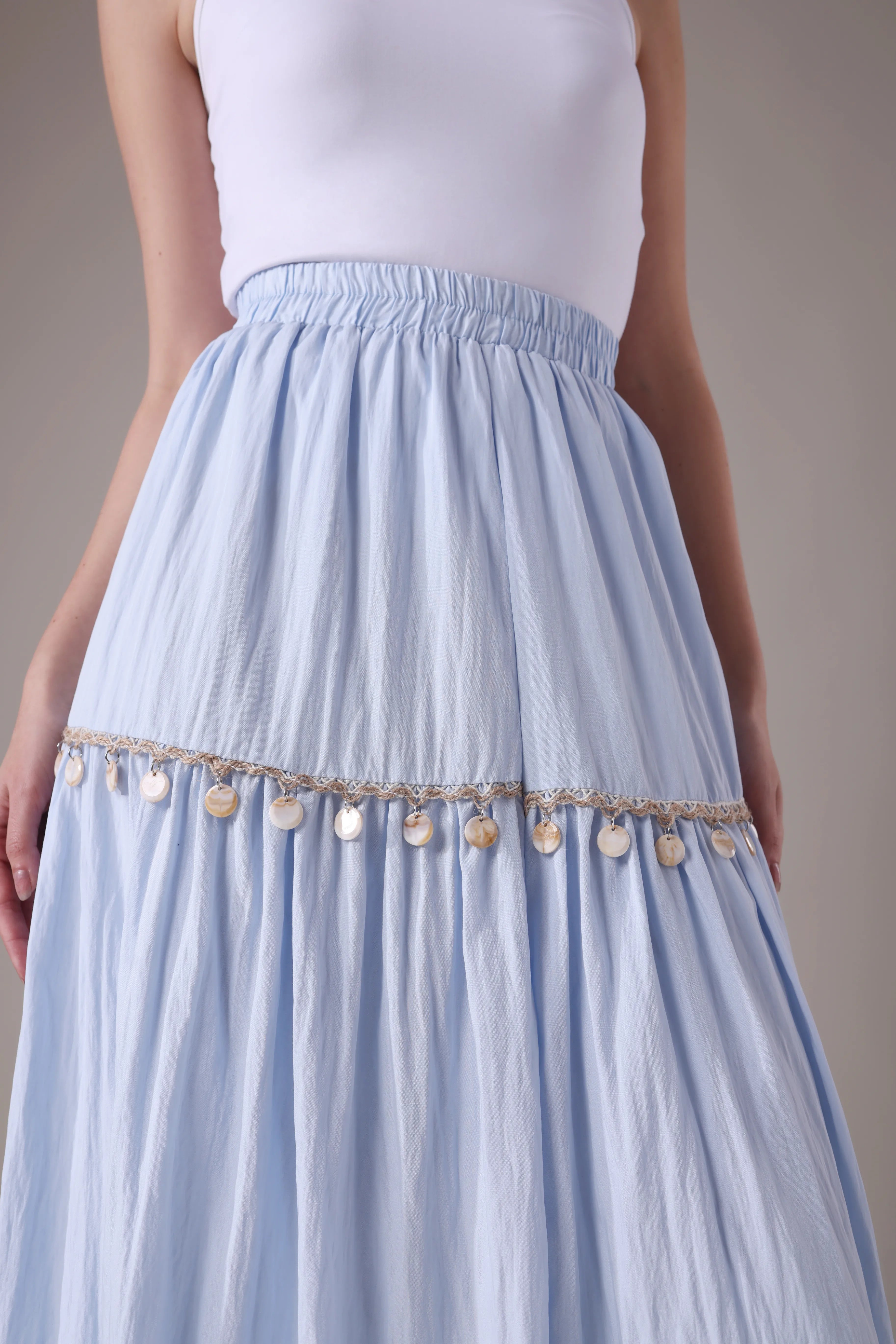 The Poseidon Tiered Shell Maxi Skirt