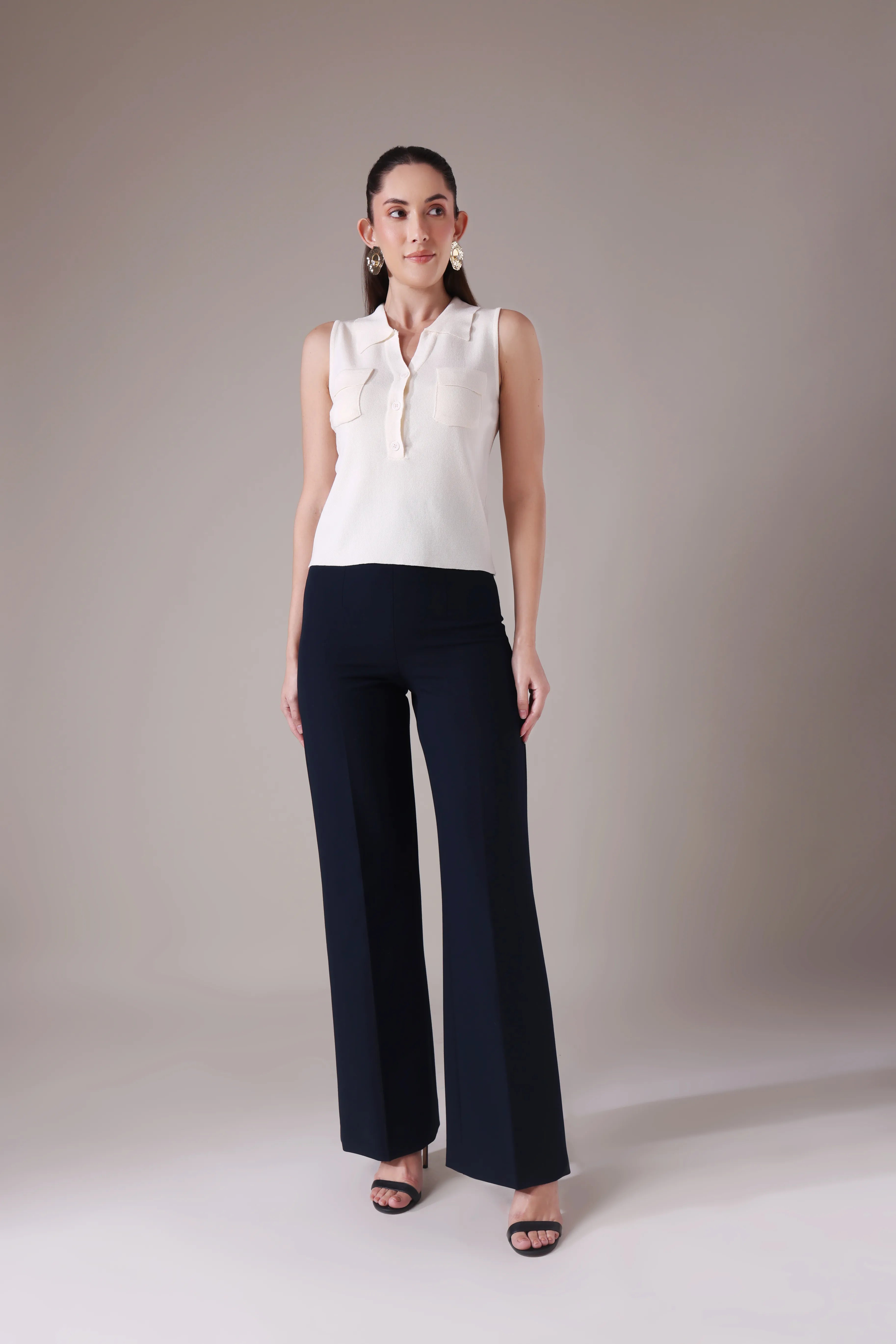 The Ziana Sleeveless Polo-Knit Top