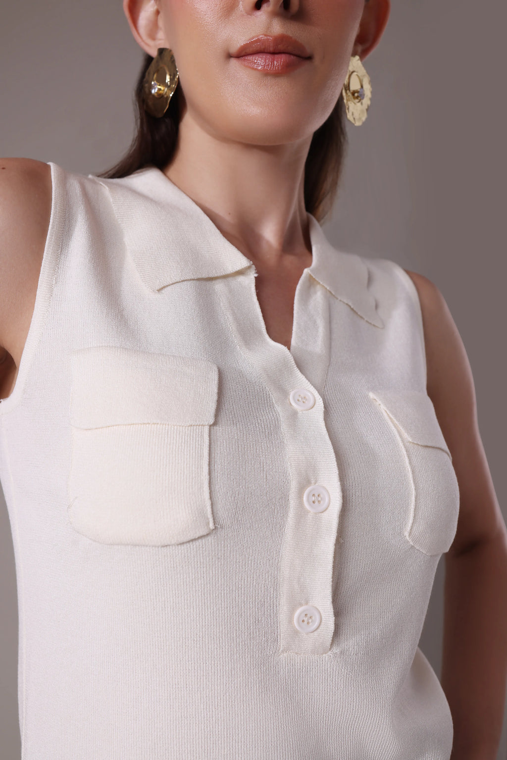 The Ziana Sleeveless Polo-Knit Top
