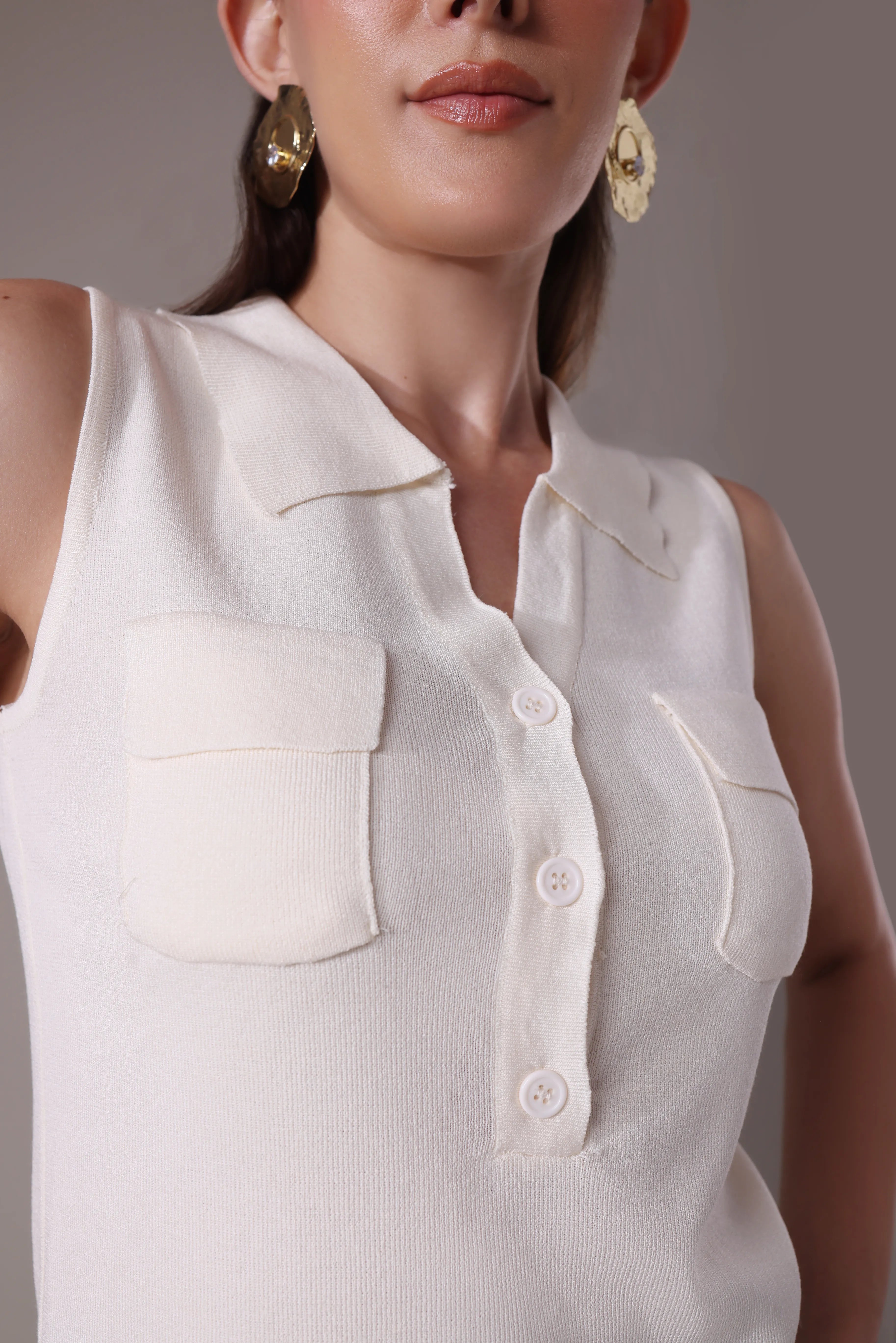 The Ziana Sleeveless Polo-Knit Top