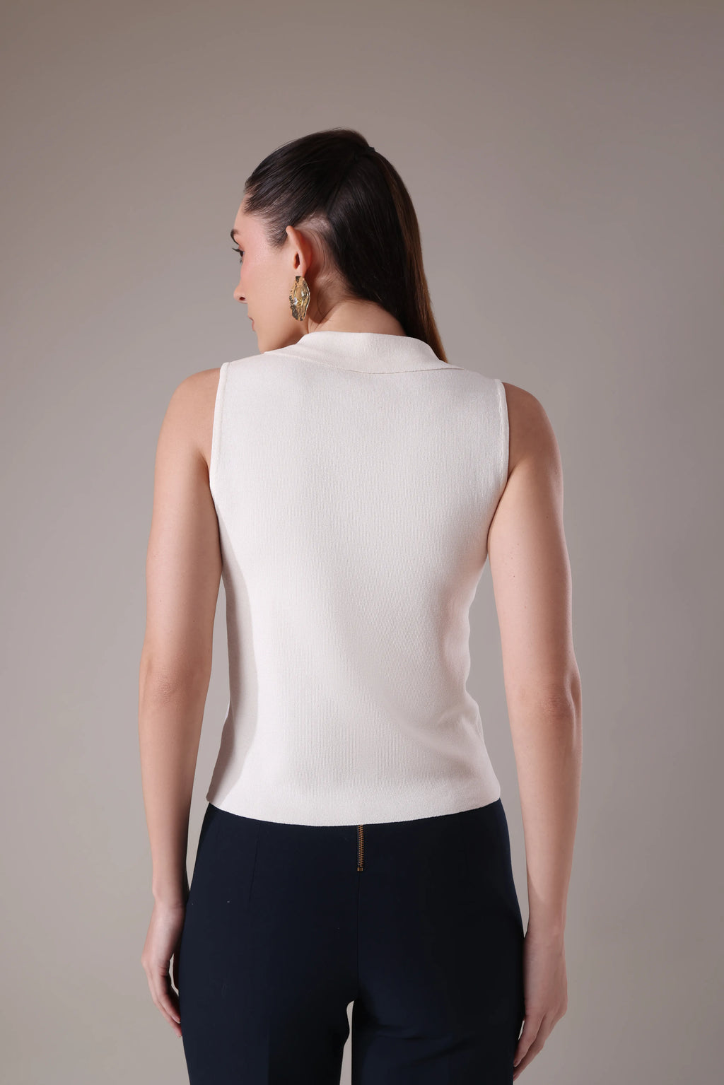 The Ziana Sleeveless Polo-Knit Top