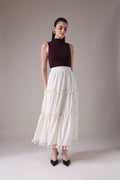 The Elara Tasseled Alabaster Maxi Skirt